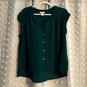 H&M short sleeve button up Green blouse size 14